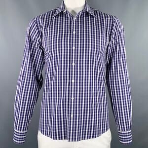 PINK Size L Purple White Checkered Cotton Long Sleeve Shirt
